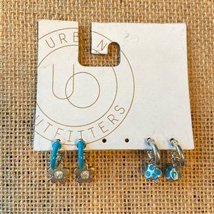 Urban Outfitters two pairs tiny pierced post hoop earrings mushrooms and flowers
